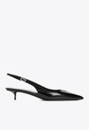 Saint Laurent Cherish Crystal-embellished Glossed-leather Slingback Pumps In Black