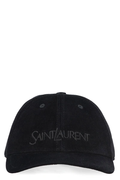 Saint Laurent Logo Baseball Cap In Black