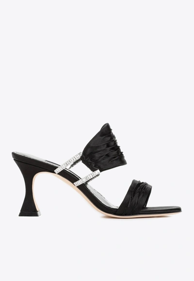 Manolo Blahnik Women's Chinap 70mm Crystal-embellished Satin Sandals In Black