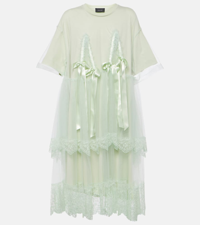 Simone Rocha Bow-detail Layered Jersey Midi Dress In Green
