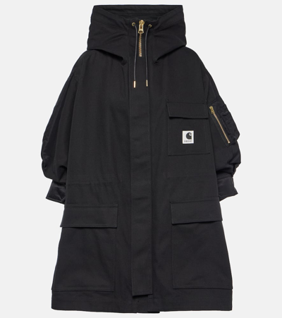 Sacai X Carhartt大廓形棉质派克大衣 In Black