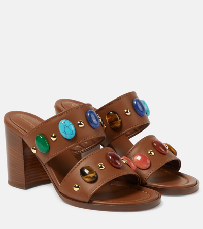 Gianvito Rossi Embellished Leather Sandals In Brown