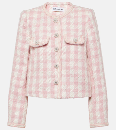 Self-portrait Check-pattern Bouclé Jacket In Pink
