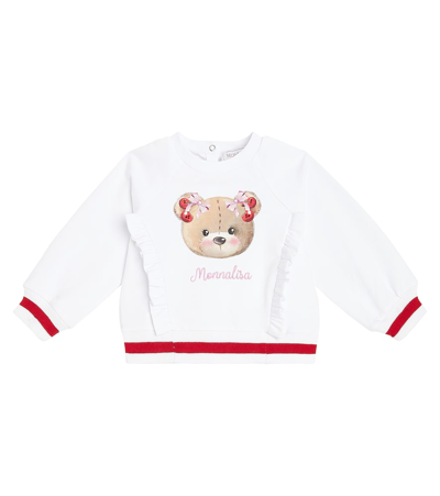 Monnalisa Babies' Teddy Bear-print Cotton Sweatshirt In White