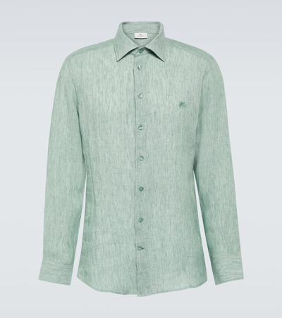 Etro Men's Linen Casual Button-down Shirt In Green