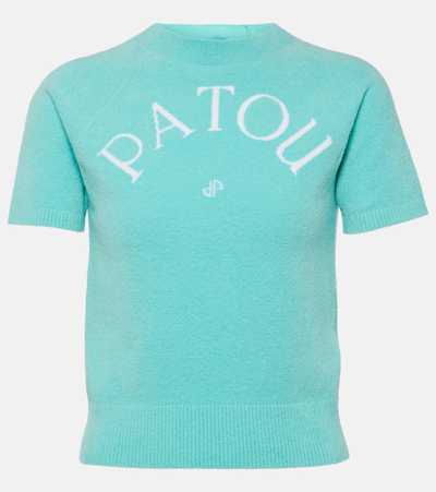 Patou Logo Knitted Cotton-blend T-shirt In Blue