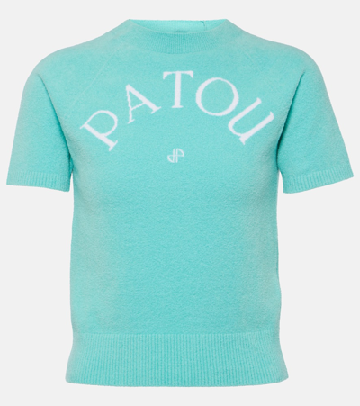 Patou Logo Knitted Cotton-blend T-shirt In Turquoise