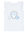 Monnalisa Printed Ruffled Cotton Jersey Top In Blue