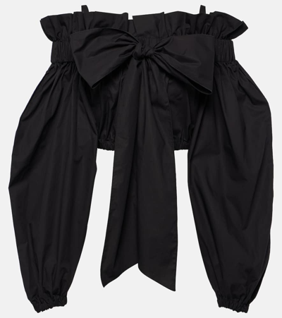 Patou Volume Cropped Poplin Shirt W/bow In Black