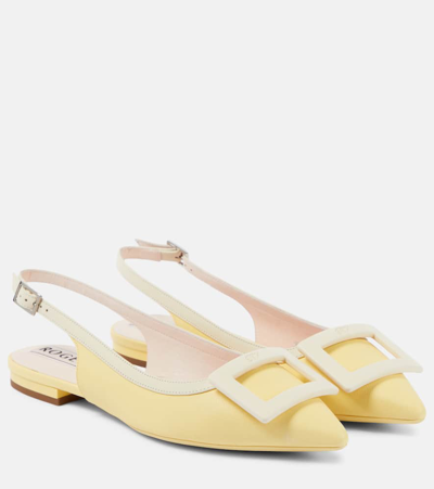 Roger Vivier Gommettine Leather Slingback Flats In Yellow