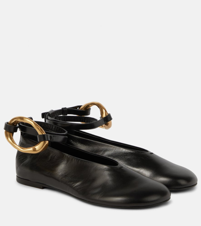 Jil Sander Embellished Leather Ballet Flats In Black