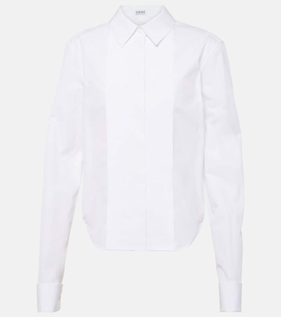 Loewe Pleated Bib-front Wingtip Collared Striped Shirt In White