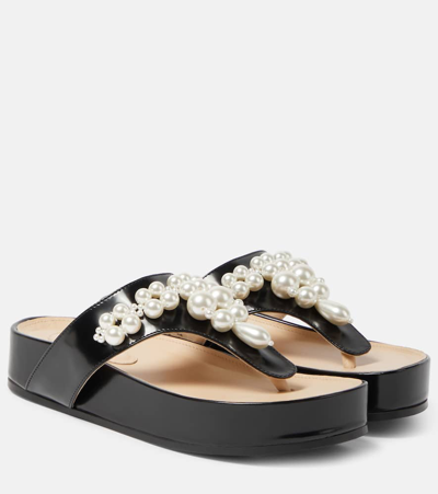 Simone Rocha Embellished Leather Thong Sandals In Black/pearl