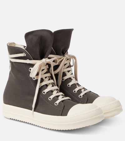 Rick Owens Drkshdw Distressed Denim High-top Sneakers In White