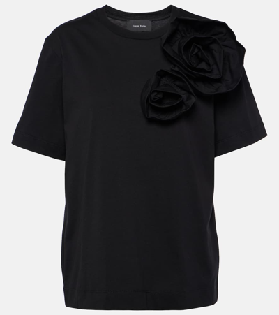 Simone Rocha Floral-appliqué Cotton Jersey T-shirt In Black