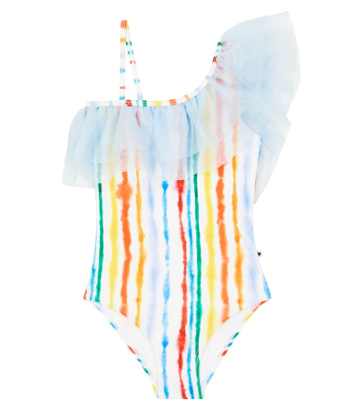 Molo Kids' Nilla Tie-dye Striped Swimsuit In Multicoloured