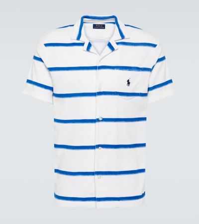 Polo Ralph Lauren Striped Cotton-blend Polo Shirt In Blue