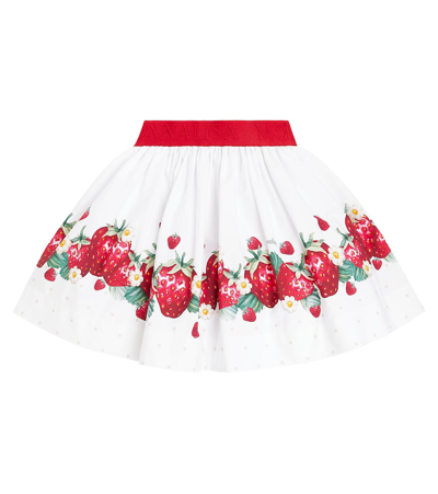 Monnalisa Kids'   Strawberry Print Poplin Skirt In White + Red