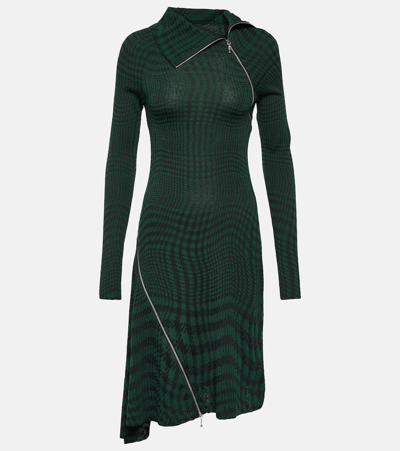 Burberry Check Wool-blend Midi Dress In Grün