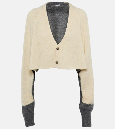 Loewe Cropped Wool Cardigan In Yellowgre