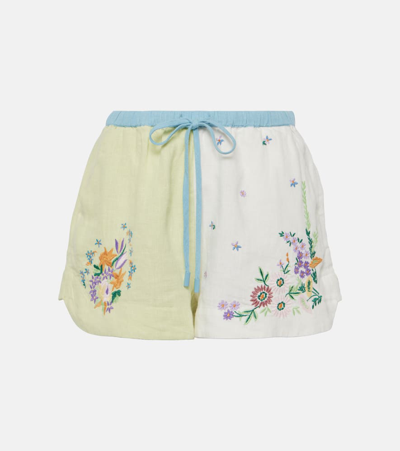 Alemais Willa Embroidered Linen Shorts In Multicoloured