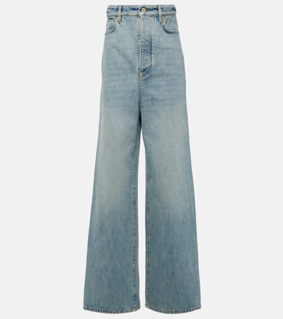 Loewe High Waist Denim Jeans With Wide Leg In Clear Blue
