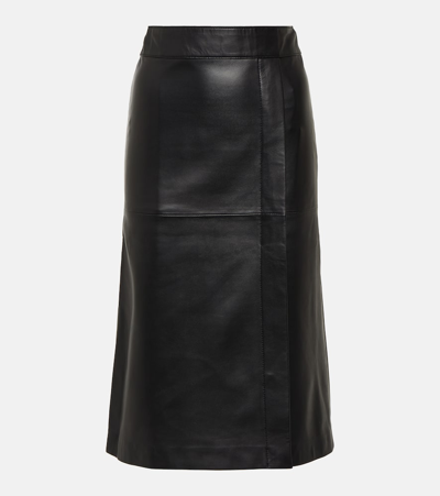Joseph Sèvres Leather Midi Skirt In Black