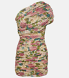 Saint Laurent Pink One Shoulder Mini Dress In Techno Fabric Woman In Multicoloured