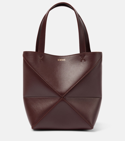 Loewe Puzzle Fold Mini Leather Tote Bag In Braun