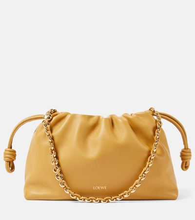 Loewe Flamenco Small Leather Clutch In Braun