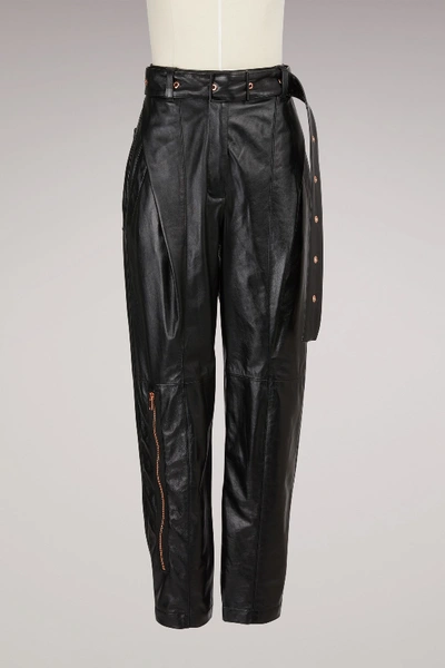 Proenza Schouler Leather High Waisted Straight Pants In 00200 Black