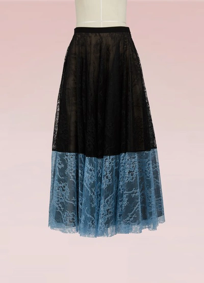 Erdem Nesrine Two-tone Lace Midi Skirt In Tulle Lace Black