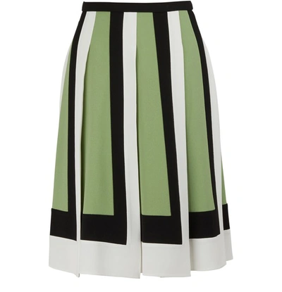 Valentino Colorblock Short Pleated Skirt In Green Ivory Black