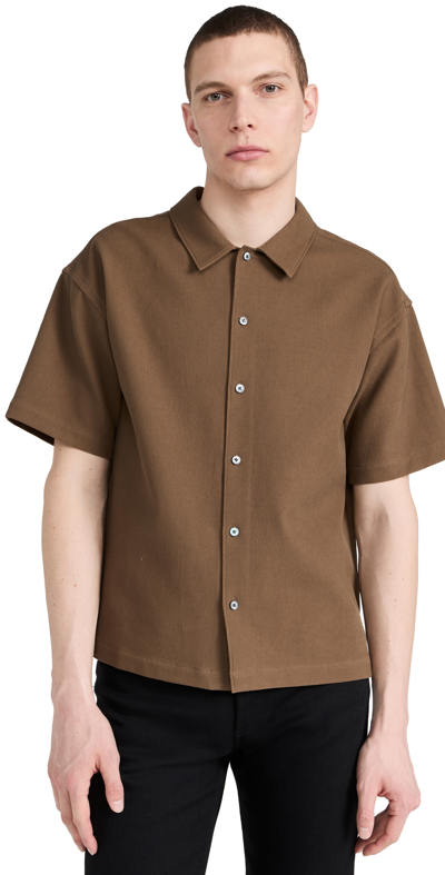 Frame Waffle Textured Short Sleeve Regular Fit Shirt In Dark Beige