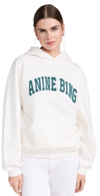 Anine Bing Harvey Sweatshirt In Ivory With Dark Sage In Ivory With Dark Sage
