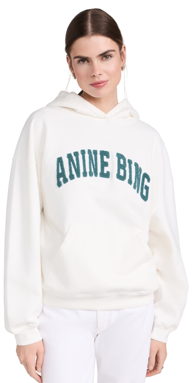 Anine Bing Harvey Sweatshirt In Ivory With Dark Sage In White