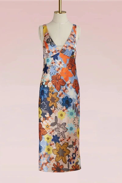 Acne Studios 'delila' Retro Floral Print Satin Dress In Retro Flower Pink
