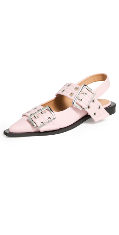 Ganni Feminine Buckle Ballerina Flats Chalk Pink