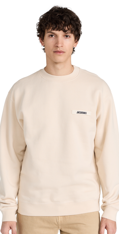 Jacquemus Top Le Sweatshirt Gros Grain Features Beige Cotton Jersey Weave In Gros-grain With Print Crew Neck L In White