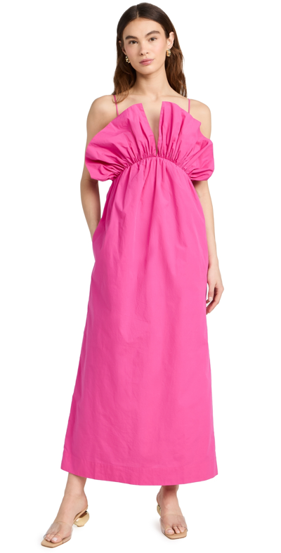 Mara Hoffman Raquel Gathered Cotton Maxi Dress In Hot Pink