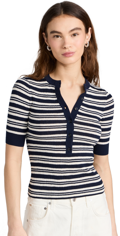 A.l.c Fisher Striped Button Top In Navy White