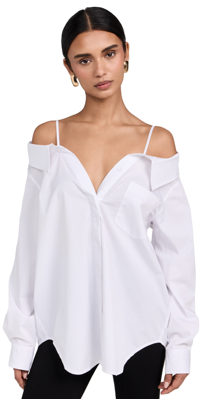 Good American Womens White001 Off-the-shoulder Cotton-blend Shirt