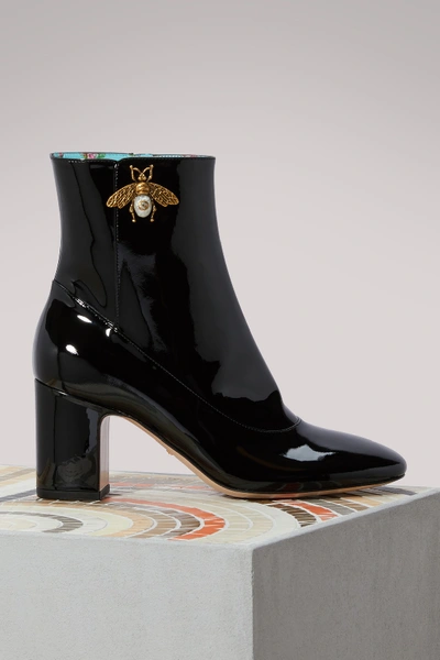 Gucci Embellished Patent-leather Ankle Boots In Black