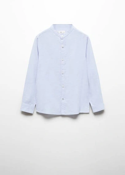 Mango Kids' Regular-fit Mao-collar Linen Shirt Sky Blue