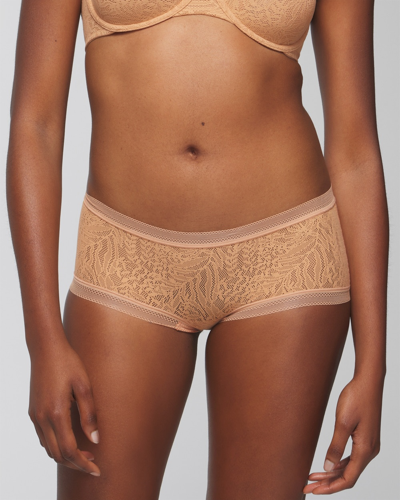 Soma Women's  Stretch Lace Boyshort Underwear In Nude Size Medium In Creme Brulee