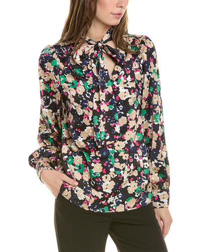 Anne Klein Women's Printed Tie-neck Satin Blouse In Black