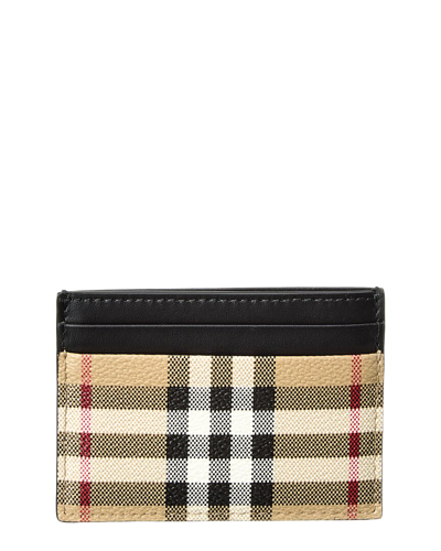 Burberry Vintage Check E-canvas & Leather Card Holder In Brown