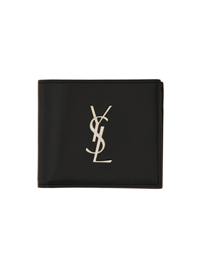 Saint Laurent "cassandre East/west" Leather Wallet In Black