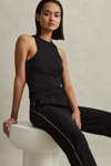 Reiss Black Elasticated Side Stripe Trousers In Black