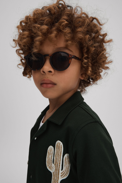Reiss Kids' Stan - Dark Green Junior Cotton Cactus Patch Cuban Collar Shirt, Uk 7-8 Yrs
